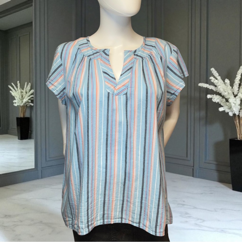 St. John’s Bay Women’s Top Size Large Petite Striped Short Sleeve Blouse NWT